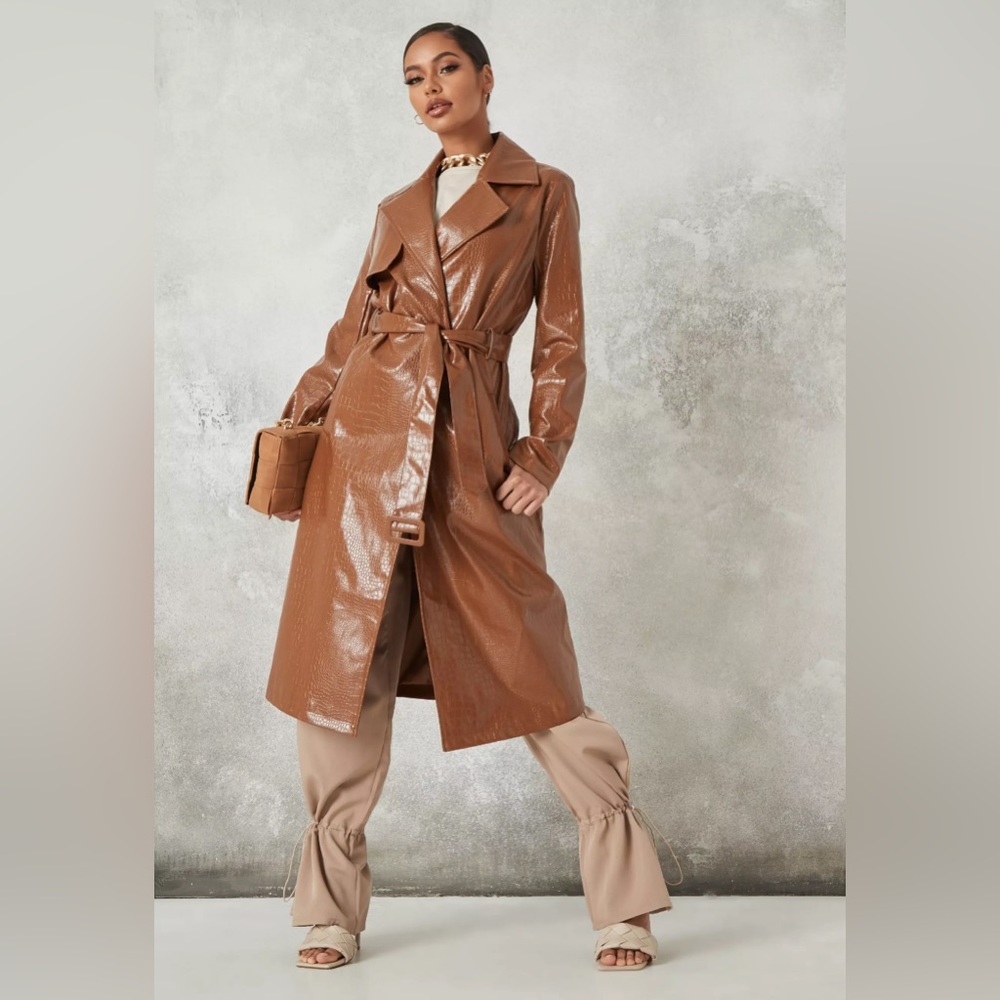 Missguided faux leather croc trench